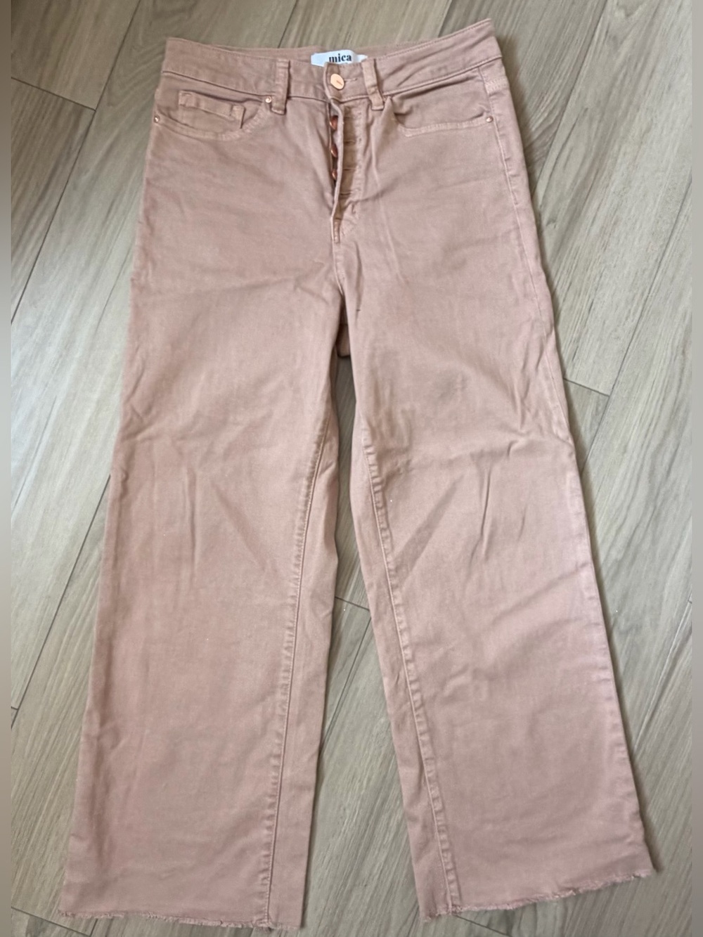 MICA High Rise Wide Leg Cropped Raw Hem Dusty Rose/Mauve Chromatic Jean Sz 28